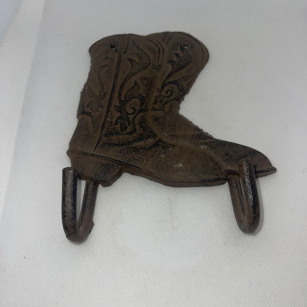 Cast Iron Western Boots Double Wall Hook Key Towel Coat Hanger Rustic Brown